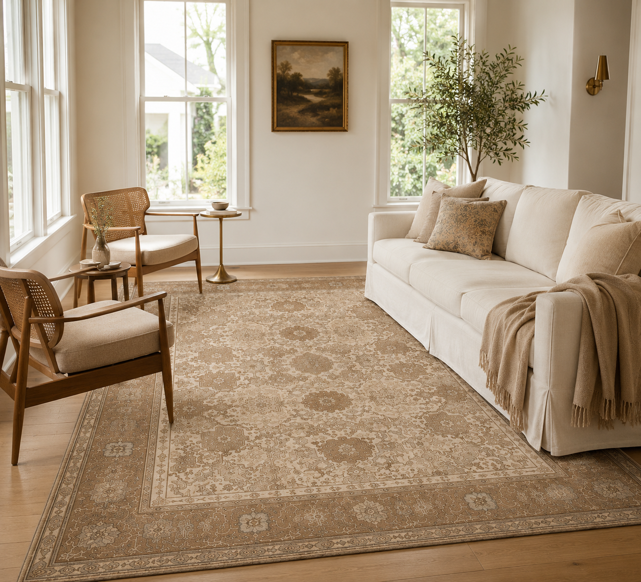 The Kuden Vintage Area Rug: A Sand and Taupe Foundation for a Slow Living Room