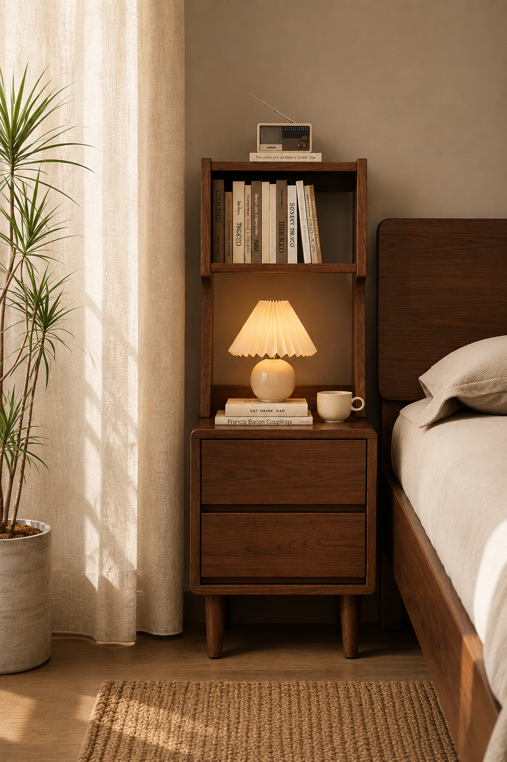 The Narrow Walnut Bookcase: A Slim Column of Vertical Calm